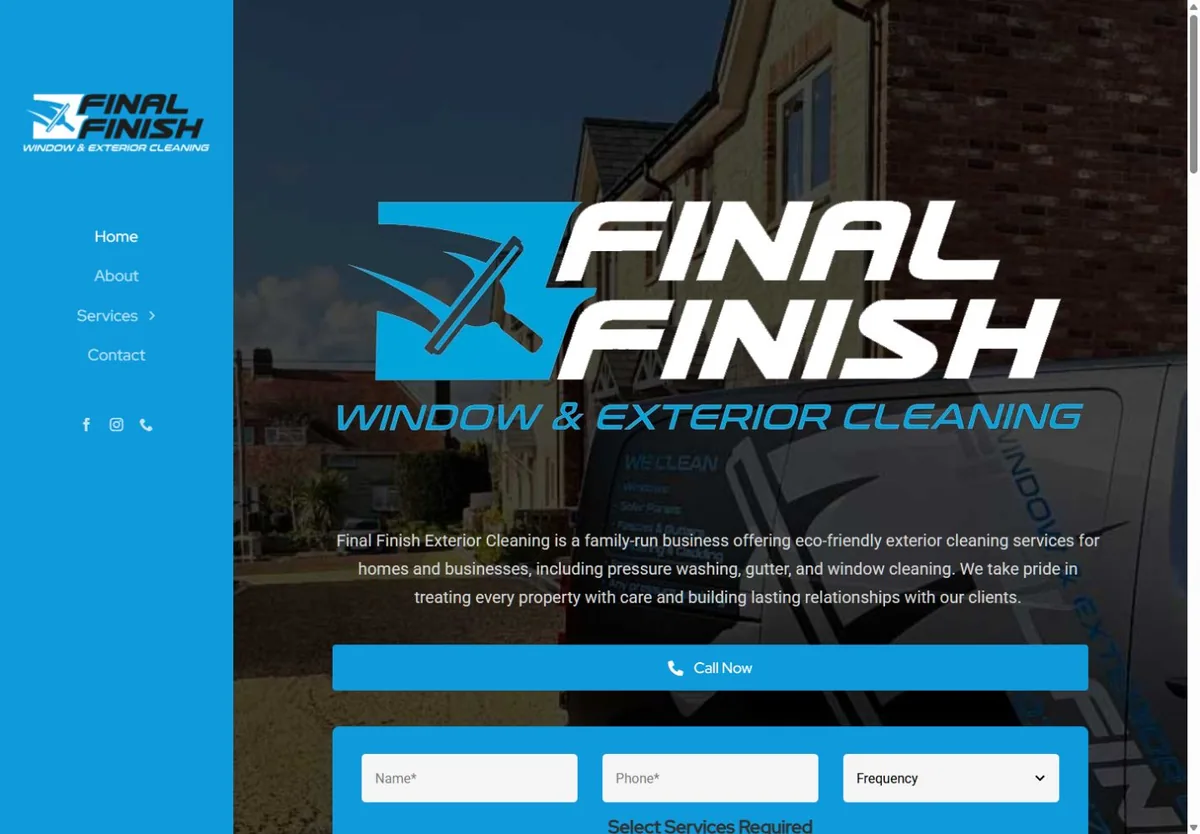 Final Finish Cleaning website homepage — Window & exterior cleaning project by MyWebDeveloper