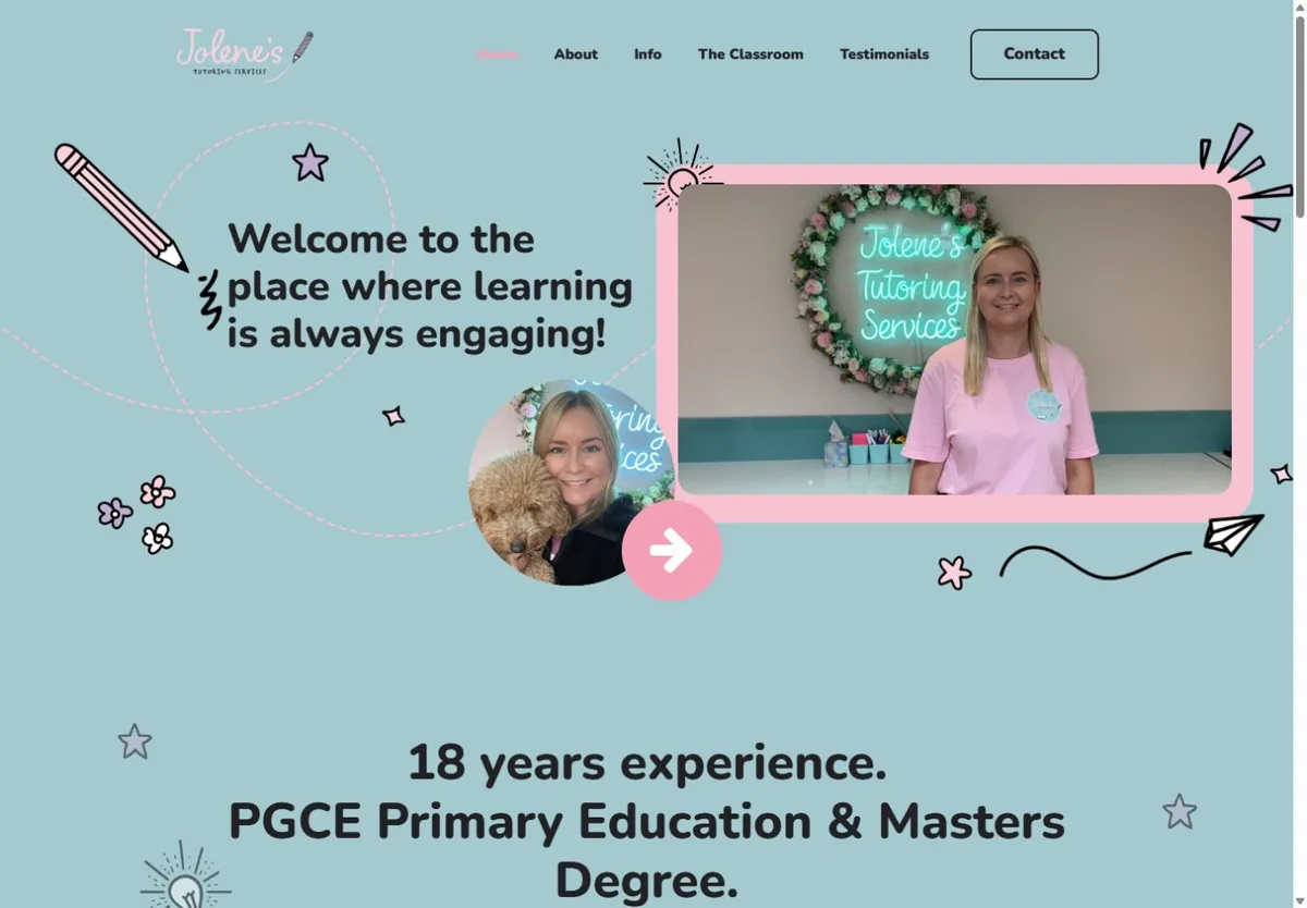 Jolene’s Tutoring Services website homepage — Education & tutoring project by MyWebDeveloper