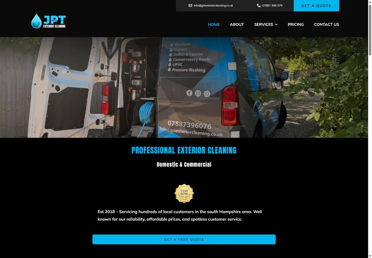 JPT Exterior Cleaning website homepage — Exterior cleaning project by MyWebDeveloper
